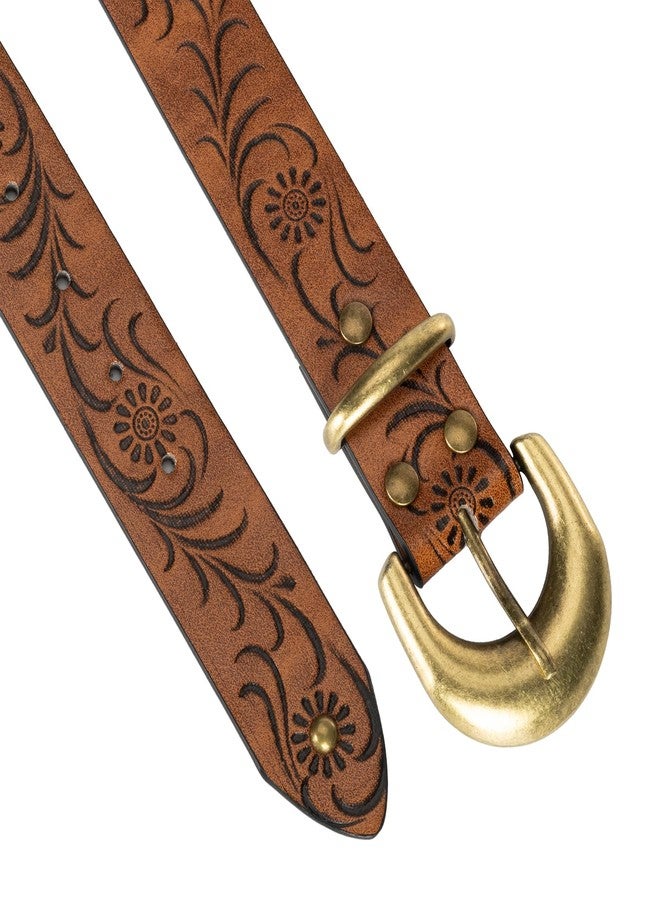 XuoAz Women Leather Belt for Jeans Pants Western Cowboy Cowgirl Belt Embossed Floral Country Belts with Gold Buckle - Image 4